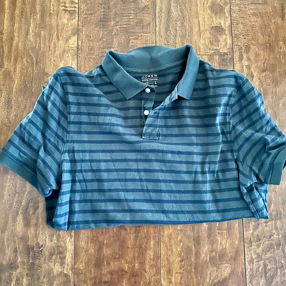 J. Crew Men’s Large Polo in Navy and Green Stripes